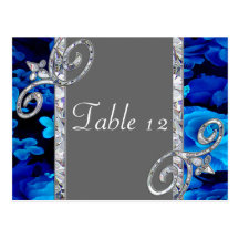 Brilliant Blue Roses & Diamond Swirls Wedding CST2 Post Cards