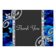 Brilliant Blue Roses & Diamond Swirls Wedding CSTM Card