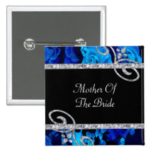 Brilliant Blue Roses & Diamond Swirls Wedding Pins