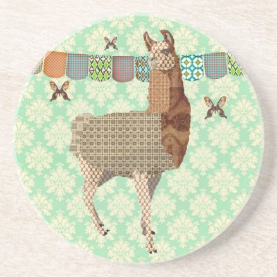 Brilliant Bronze Butterflies & Llama Art Coaster by Greyszoo