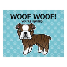 Brindle Cartoon English Bulldog Custom Announcement