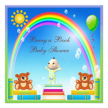 Bring a Book Baby, Rainbow & Bears Baby Shower Invite