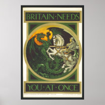 Britain Needs You At Once Dragon vs Knight Posters