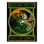 Britain needs you at once, WWI British War Poster Post Card