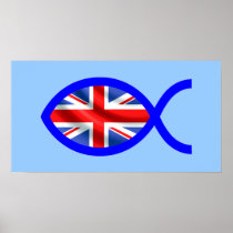 British Christian Fish Symbol Flag Print