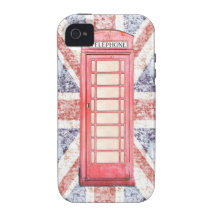 British red phone booth on Union Jack background Case-Mate iPhone 4 Covers