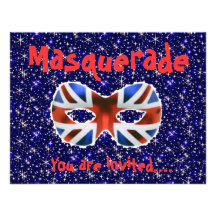 British Themed party masquerade invitation