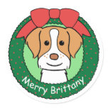 Brittany Spaniel Christmas Round Sticker