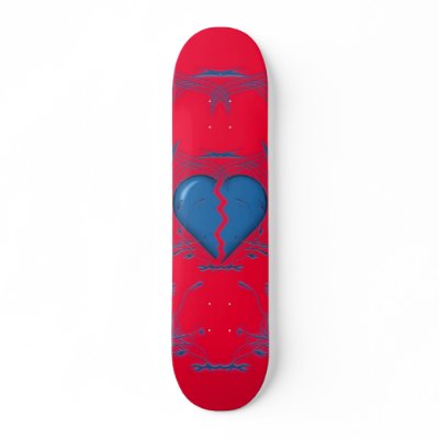 Broken Heart / Tribal Skateboard (red & blue) by spiritswitchboard