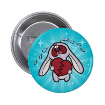 Broken Hearted Bunny with Blue Sunburst Button