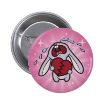 Broken Hearted Bunny with Pink Sunburst Button