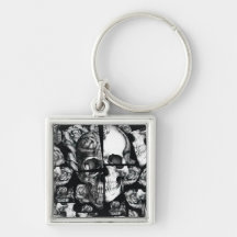 Broken up, fractured images of rose skull. key chains