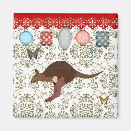 Bronze & Blush Wallaby Olive Damask  Magnet