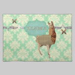 Bronze Boho Llama & Butterfly Mint Julep Damask placemats