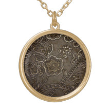 Bronze Floral Relief Personalized Necklace