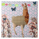 Bronze Llama Pink Retro Floral Tile