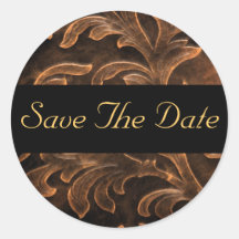Bronze Scroll Leaf Gold Save The Date Sticker