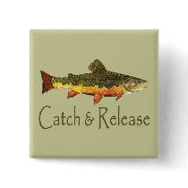 Brook Trout, Catch & Release Pinback Button
