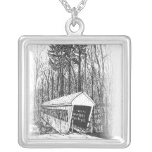 Brookline, NH  Covered  Bridge Sketch Pendant