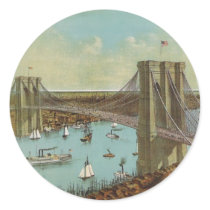 Brooklyn Bridge Colour Postcard Round Stickers