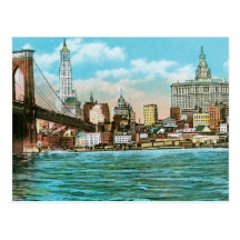 Brooklyn Bridge, Woolworth and Municipal... Post Card