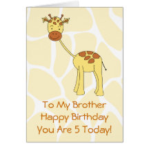 Brother, 5th Birthday. Cute Giraffe Cartoon. Greeting Cards