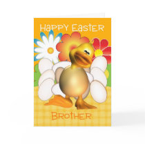 Brother Easter Card With Chick Eggs And Bright Flo