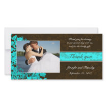 Brown and aqua floral thank you wedding photocard personalized photo card