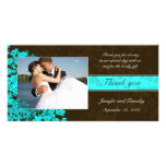 Brown and aqua floral thank you wedding photocard personalized photo card