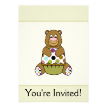 Brown And Green Polkadot Bear Invitation