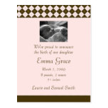 Brown and Pink Argyle Announcement (Customizable) Post Cards