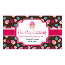 Brown and Pink Cute Cupcake Bakery Business Cards