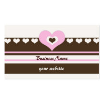 Brown and Pink Hearts and Stripes Business Cards
