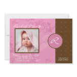 Brown and Pink Monogram Photo Baby Announcement invitations