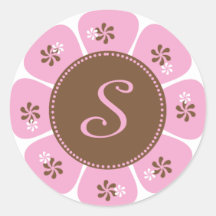 Brown and Pink Monogram S Round Stickers