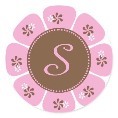 Brown and Pink Monogram S Round Stickers by weddingsareus