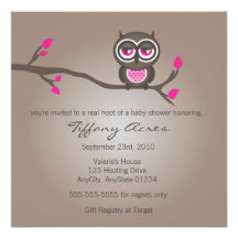 Brown and Pink Owl Baby Shower Invitation
