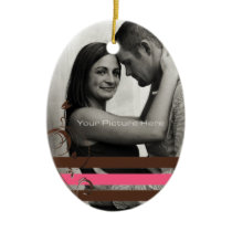 Brown and Pink Photo Engagement Christmas Tree Ornaments