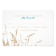 Brown and Teal Sea Grass Beach Wedding rsvp Custom Invites