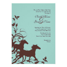 Brown and Teal Wild Horses Wedding Invitation