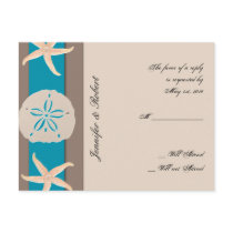 Brown and Turquoise Band Starfish RSVP Postcard