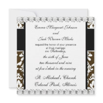 brown and white bird damask pattern design announcements