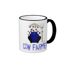 Brown And White Farmer Cow Blue Cow Farmer Coffee Mug