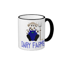 Brown And White Farmer Cow Blue Dairy Farmer Coffee Mugs