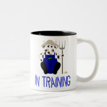Brown And White Farmer Cow Blue In Training Mugs