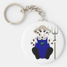 Brown And White Farmer Cow Keychains