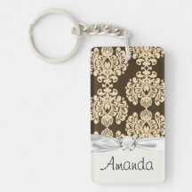 brown and yellow damask acrylic key chains