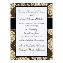 brown and yellow damask invite