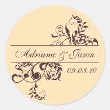 Brown and Yellow Flourish Monogram Sticker