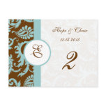 Brown & Aqua Trim Damask Swirls Table Number Cards
